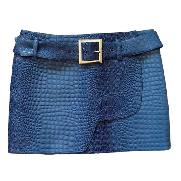 Mia Vesper Blue Faux Croc Grand Piano Mini Skirt in Sz 12 - Picture 3 of 10